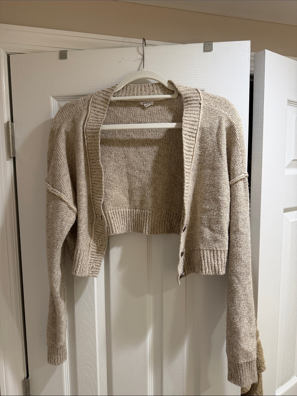Garage Cropped Open-Front Cardigan - Beige